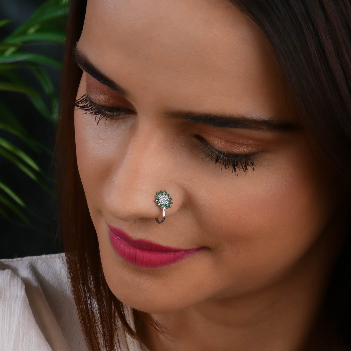 Rain Forest CZ Silver Nose Pin