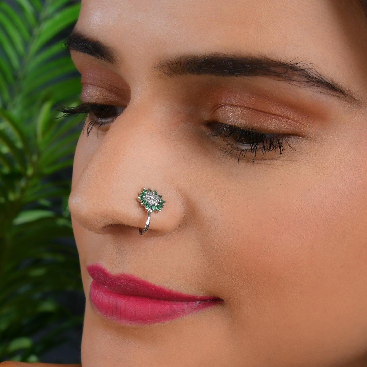 Rain Forest CZ Silver Nose Pin