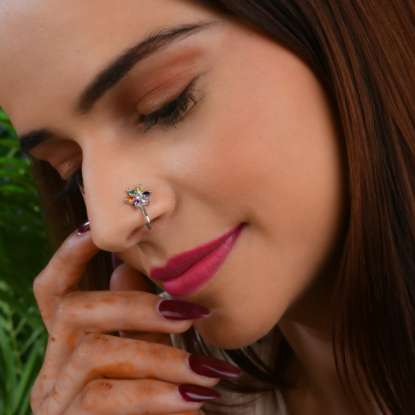 Rainbow CZ Silver Nose Pin