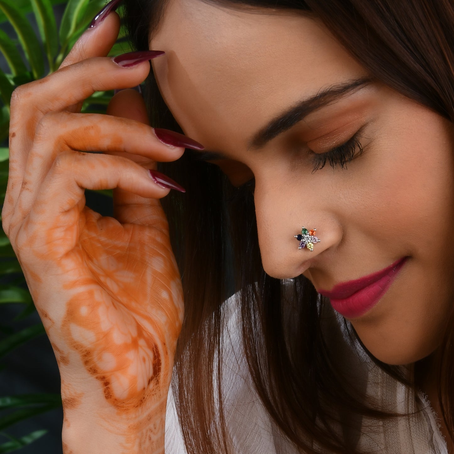 Rainbow CZ Silver Nose Pin