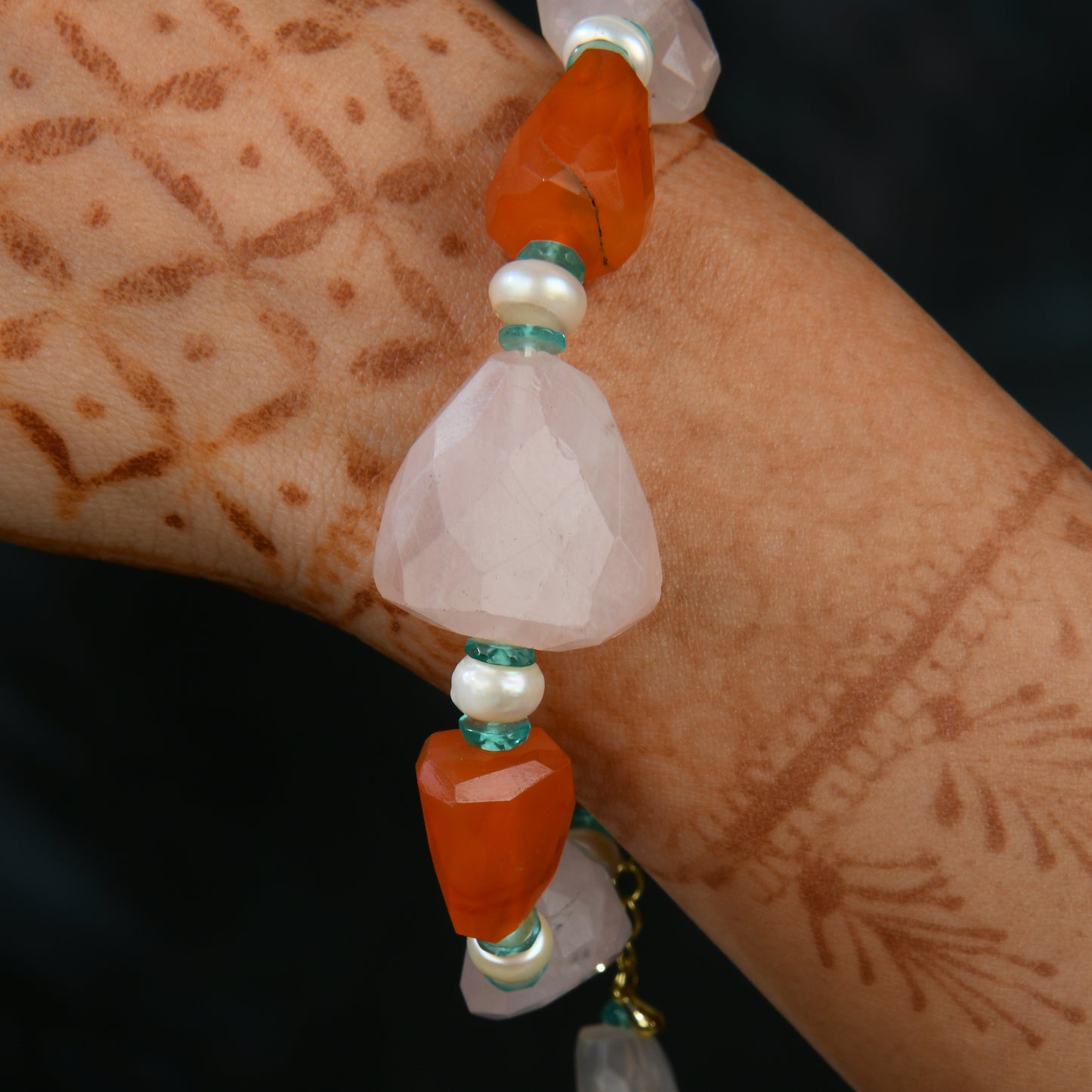 Rose Quartz Carnelian Pearl Handcrafted Bracelet