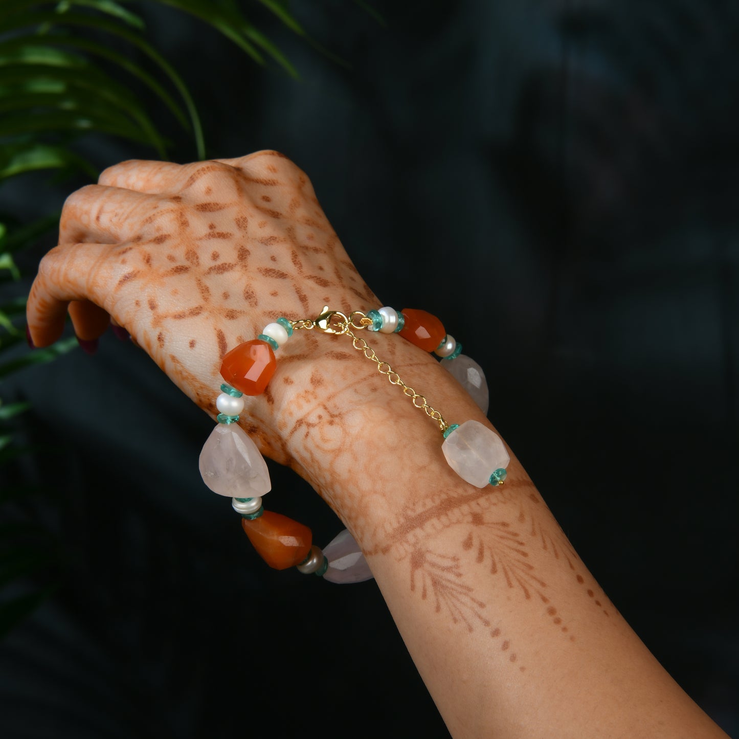 Rose Quartz Carnelian Pearl Handcrafted Bracelet