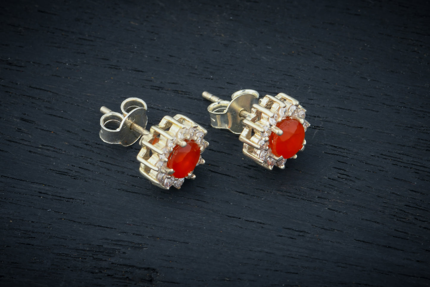 Carnelian And Zircon Silver Studs