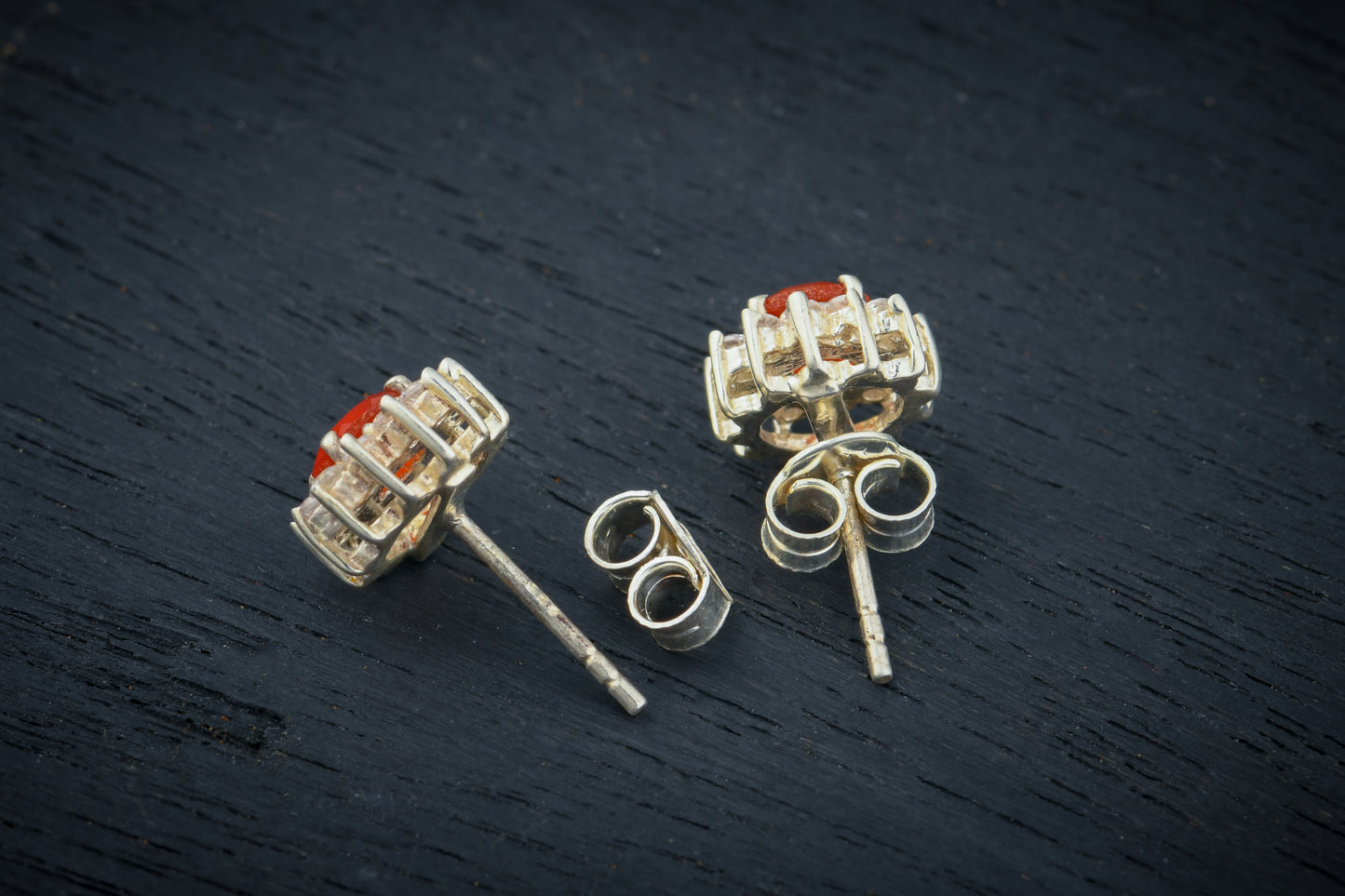 Carnelian And Zircon Silver Studs