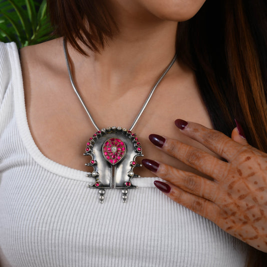 Pink Kundan Silver Pendant