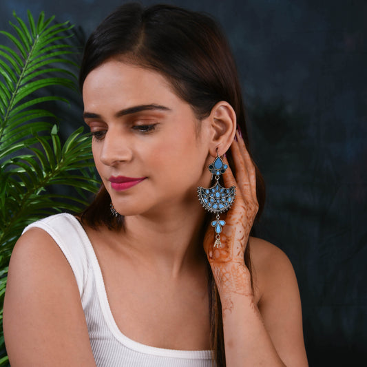 Madhu Chandrika Neela Aina Silver Earrings
