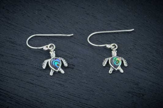 Tiny Turtle Babies Silver Abalone Earrings