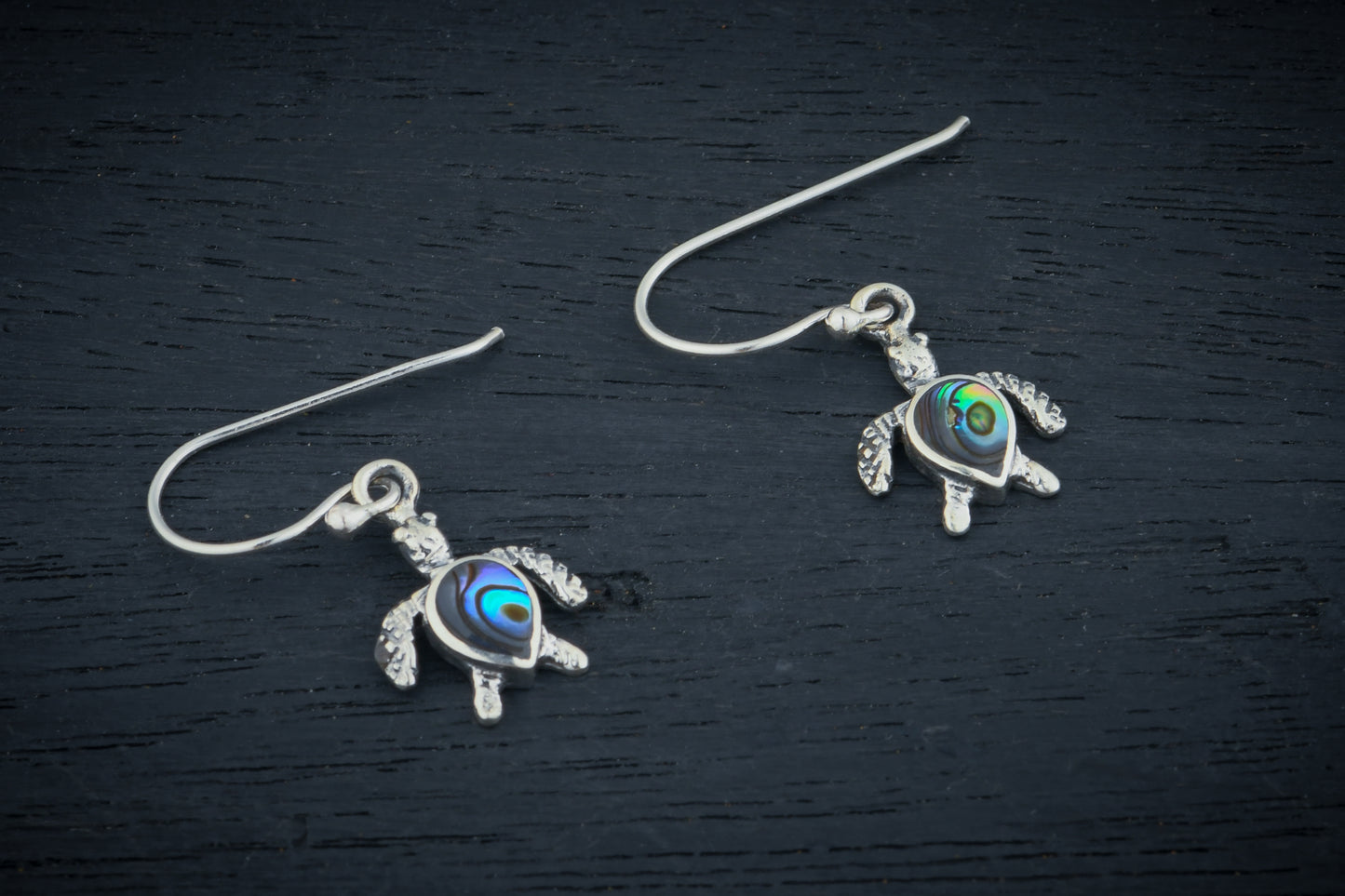 Tiny Turtle Babies Silver Abalone Earrings