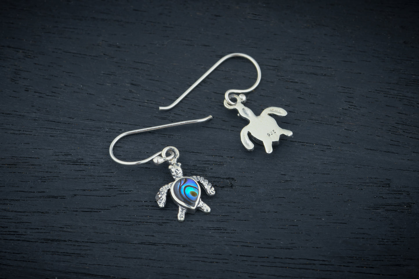 Tiny Turtle Babies Silver Abalone Earrings