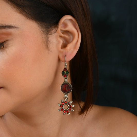 Madhu Chandrika Lal Phool Silver Earrings