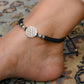 Black Thread Flower Of Life 925 Silver Anklet
