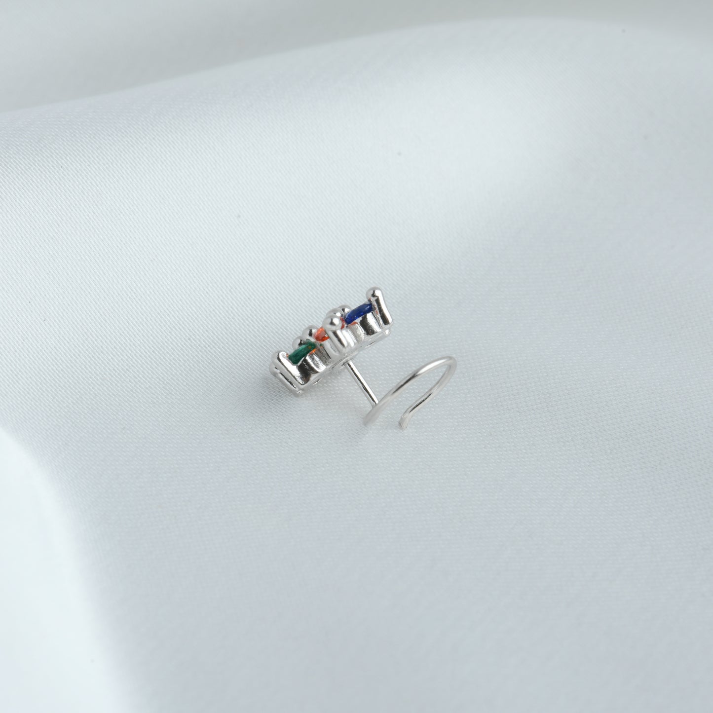 Rainbow CZ Silver Nose Pin