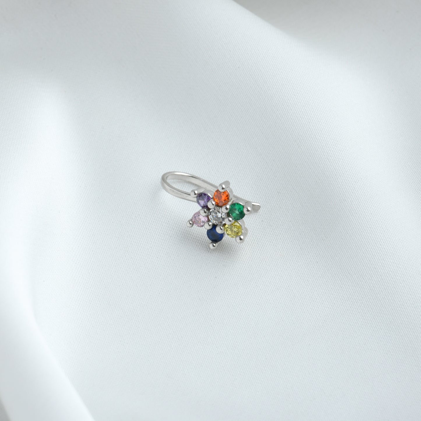 Rainbow CZ Silver Nose Pin