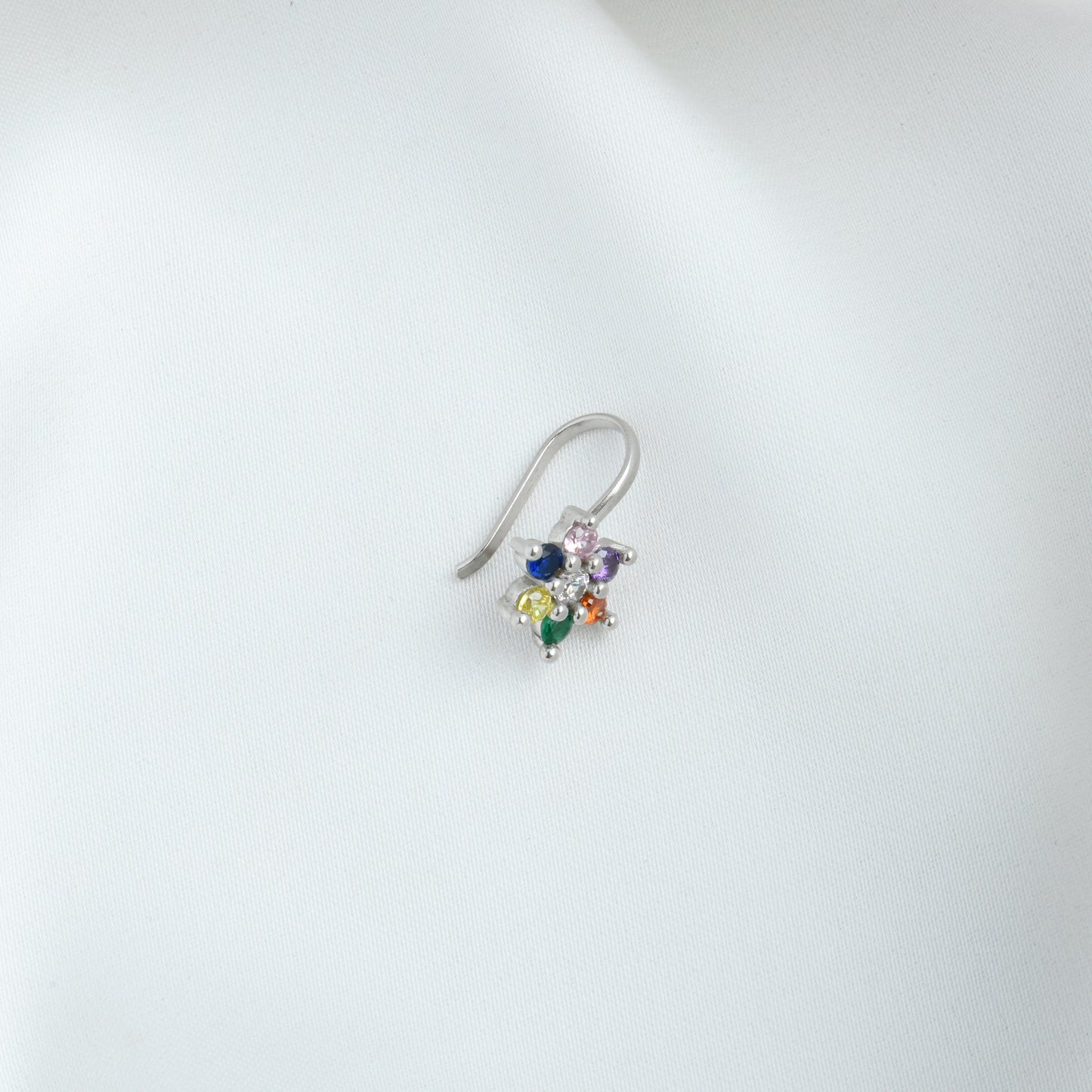 Rainbow CZ Silver Nose Pin