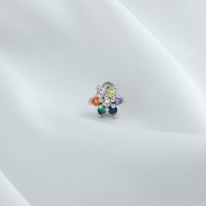 Rainbow CZ Silver Nose Pin