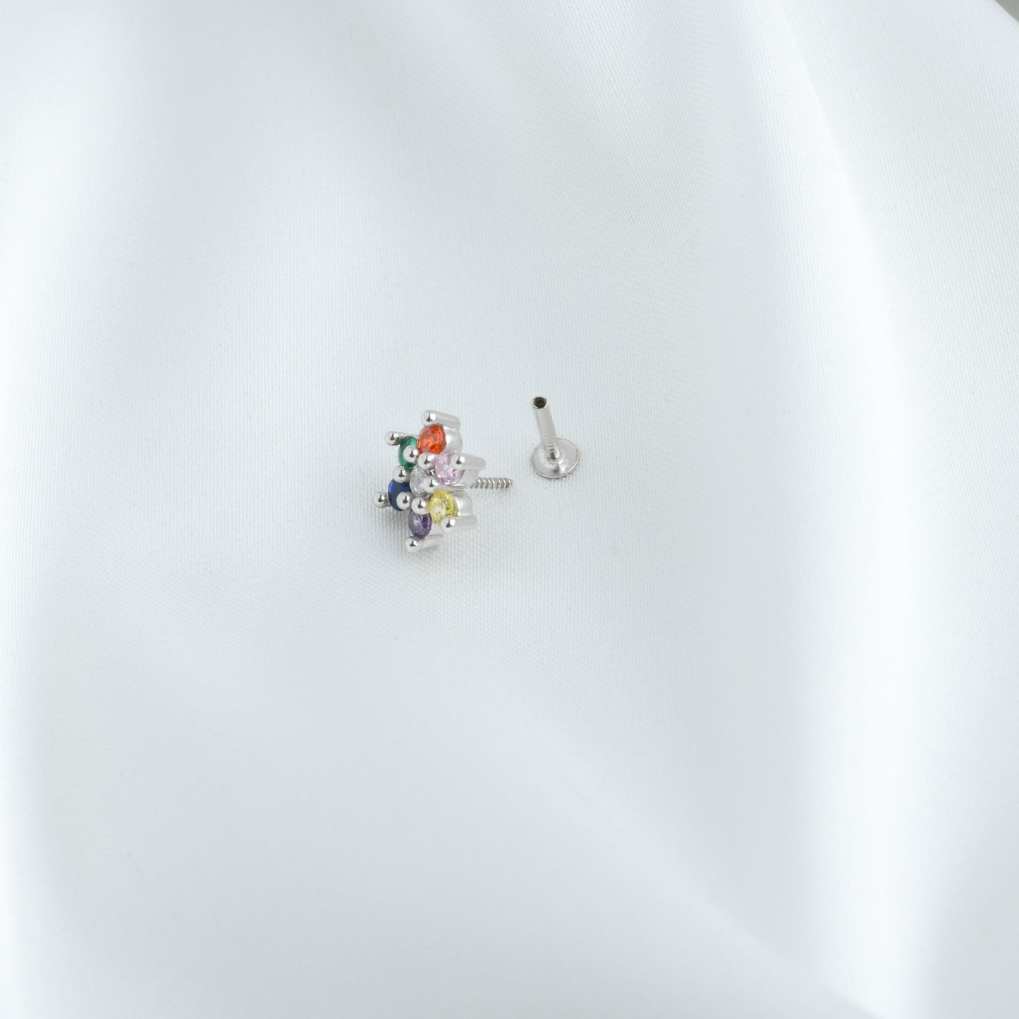 Rainbow CZ Silver Nose Pin