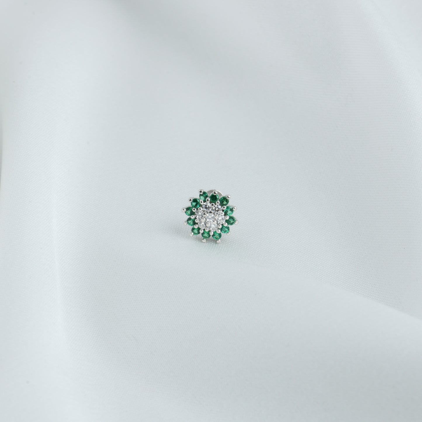 Rain Forest CZ Silver Nose Pin