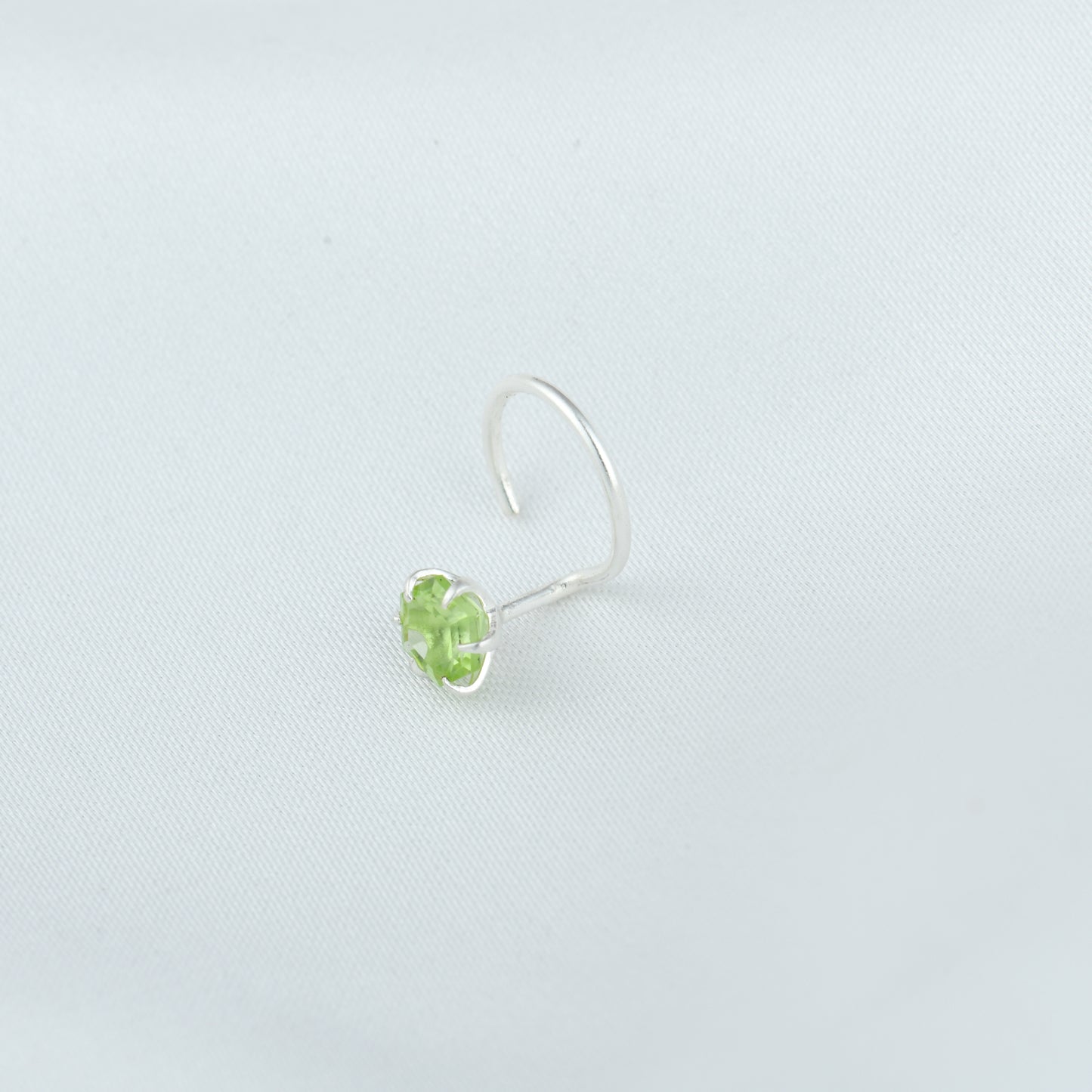 Natural Peridot Silver Nose Pin