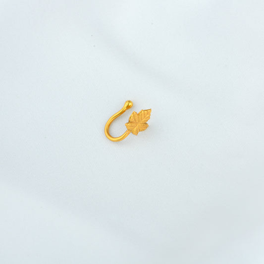 Kashmiri Chinar Gold Plated Silver Clip On Nose Pin