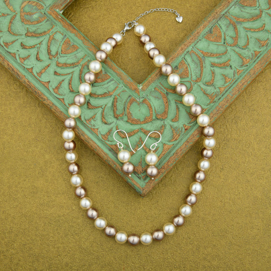 Cocoa And Cream Pearls Necklace Set