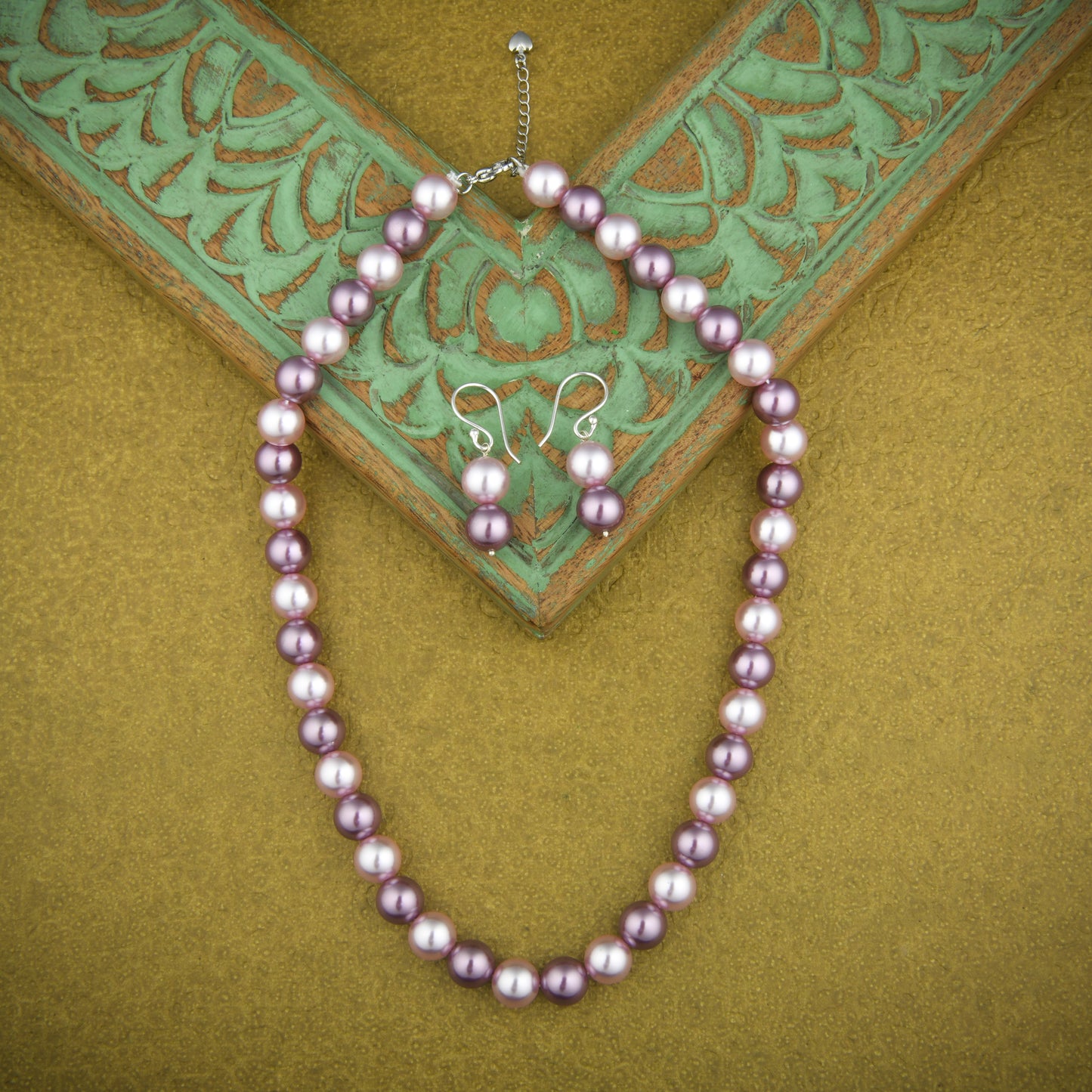 Pink And Wine Pearl Necklace Set