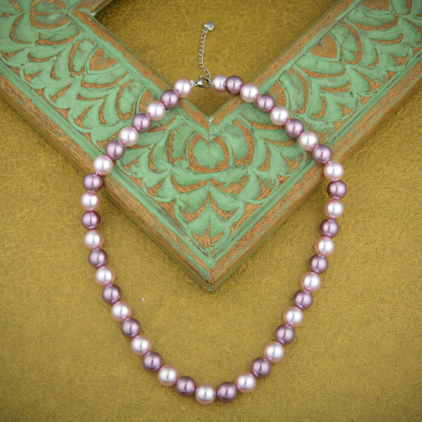 Pink And Wine Pearl Necklace Set