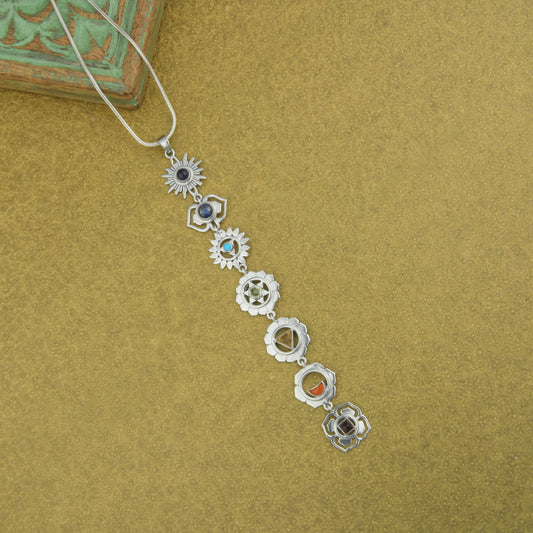 'Balance Your Life' Rhodium Plated Silver Seven Chakra Pendant