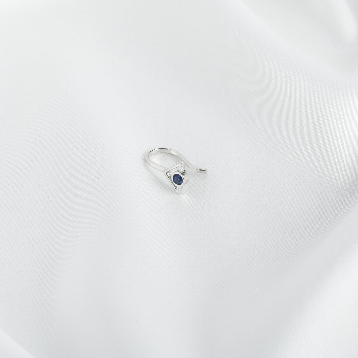 Trikone Blue CZ Silver Nose Pin