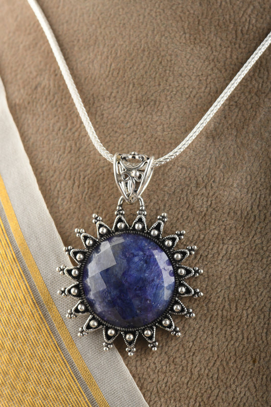 Blooming Flower Lapis Lazuli Stone Pendant