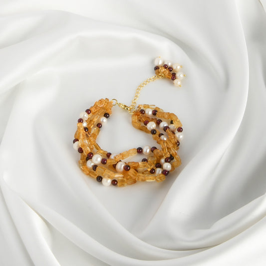 Trendy Citrine Garnet And Pearl Bracelet