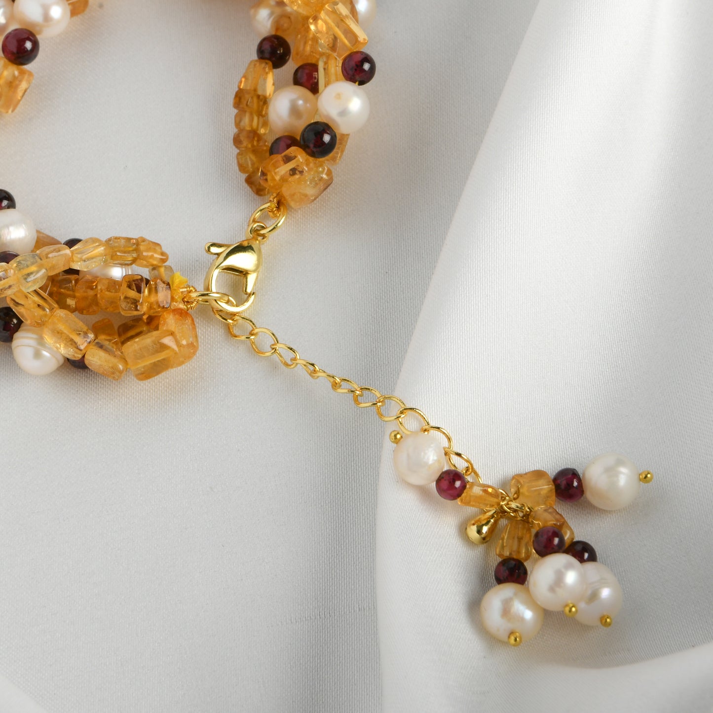 Trendy Citrine Garnet And Pearl Bracelet