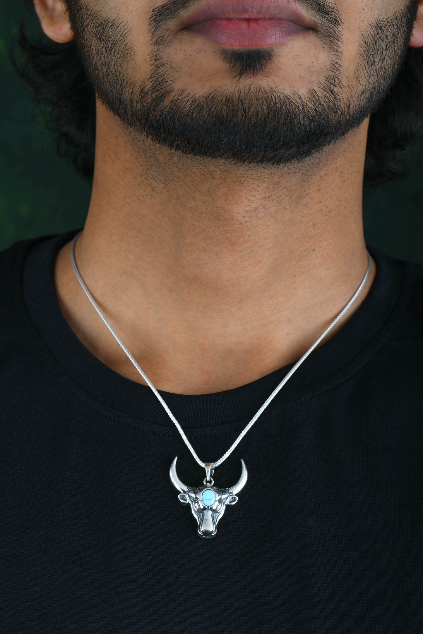 Mighty Bull Turquoise And Silver Men Pendant