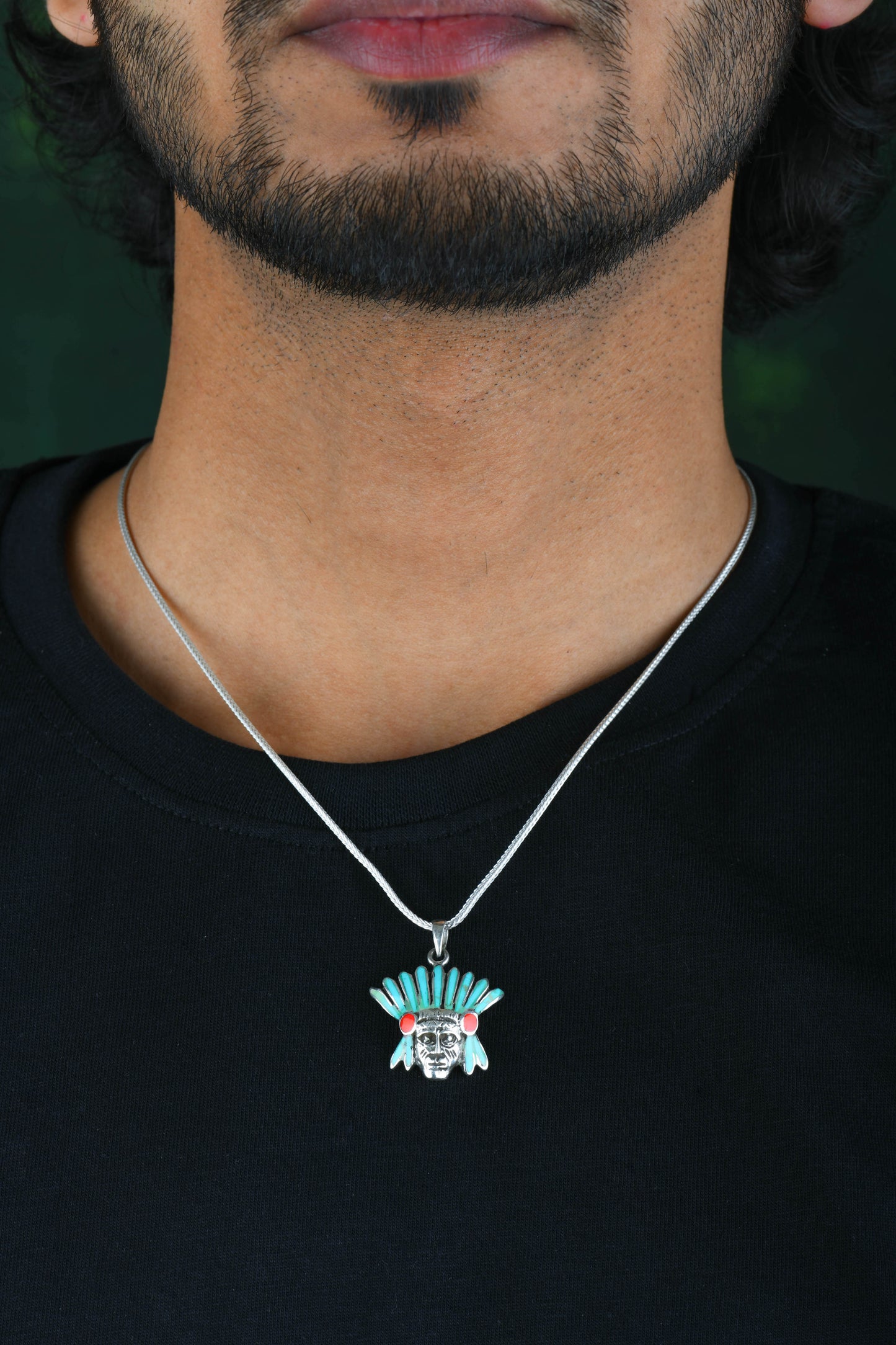 Tribal Protector Silver Turquoise Men Pendant