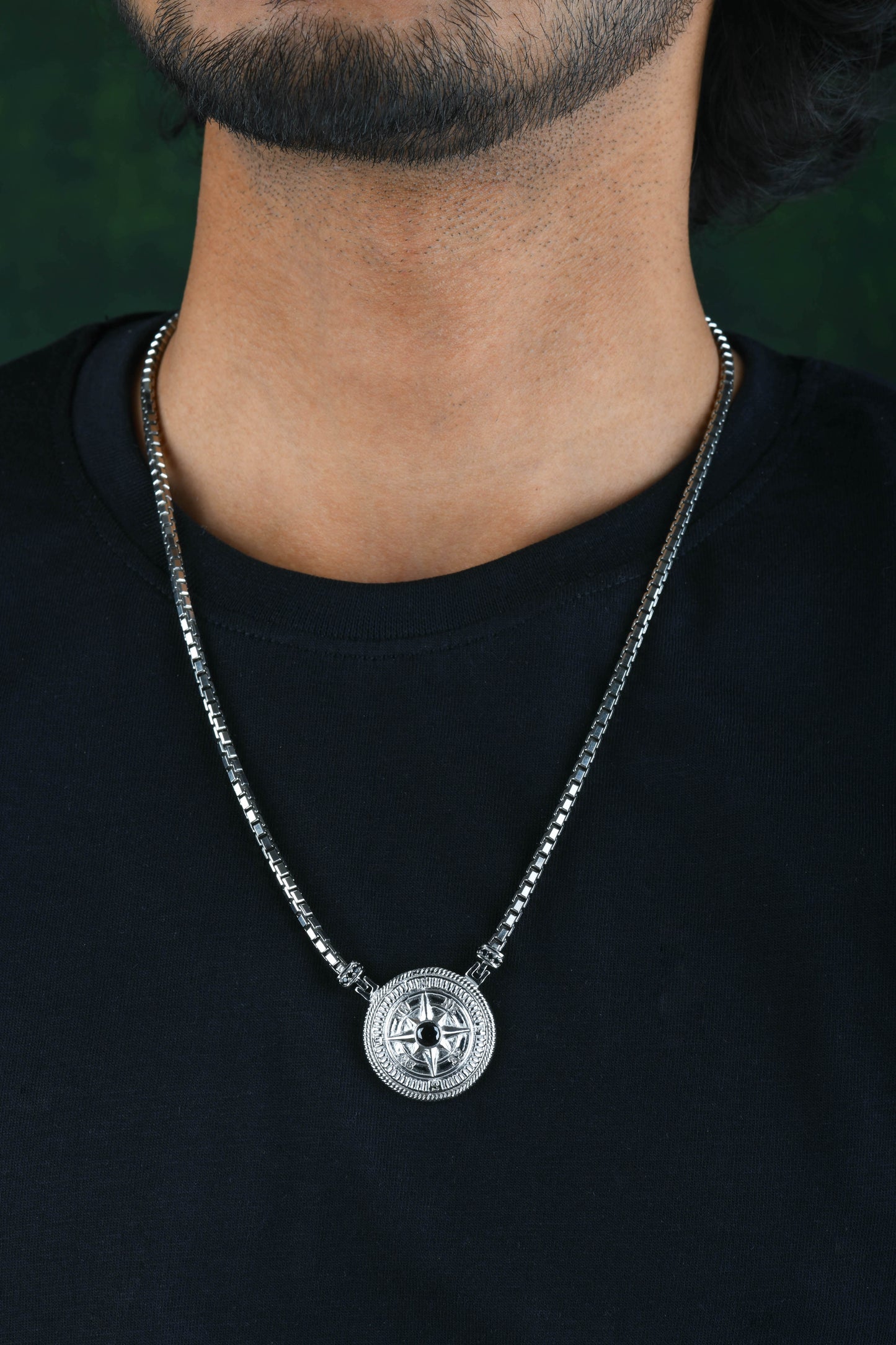 Silver Compass Chain For Men