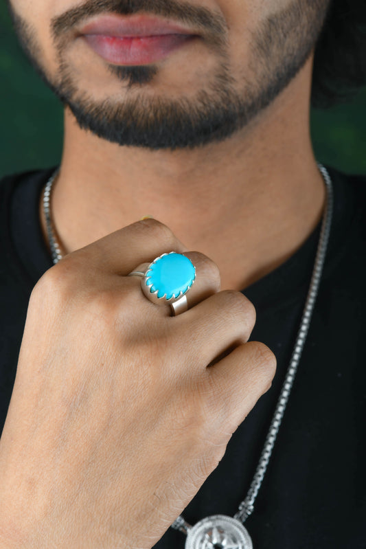 Natural Turquoise Silver Ring (12 Size-21.4mm)