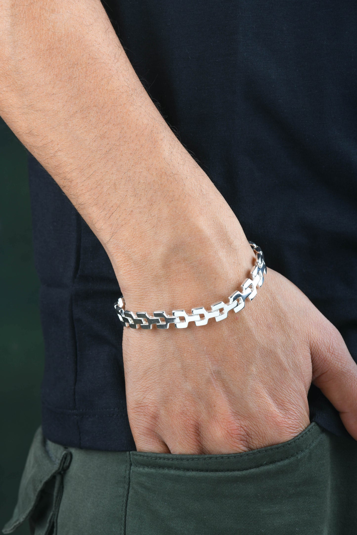 Multi Link Silver Men Bracelet