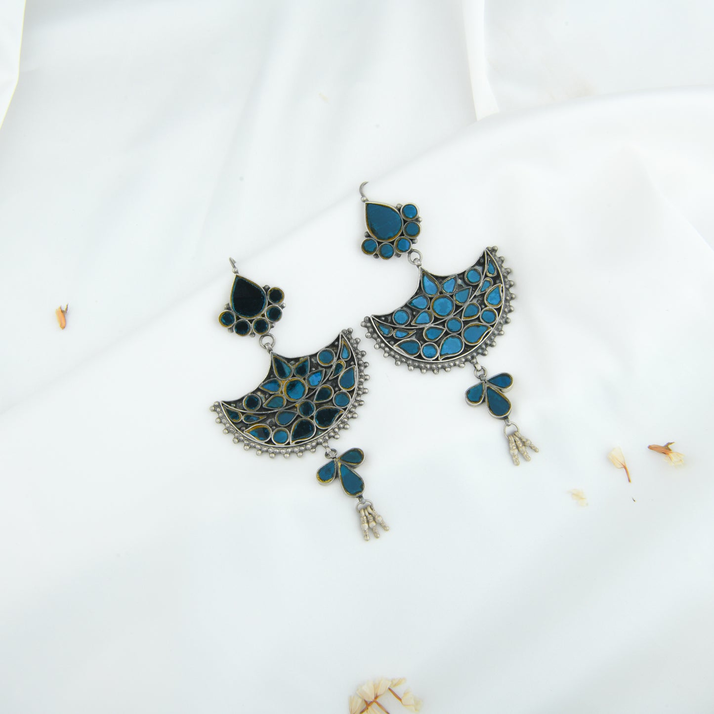 Madhu Chandrika Neela Aina Silver Earrings