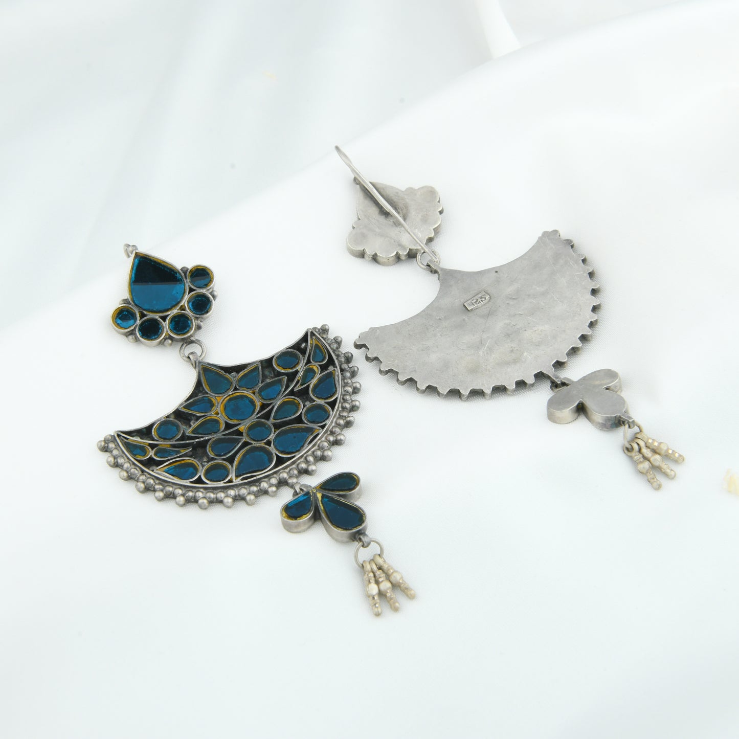Madhu Chandrika Neela Aina Silver Earrings
