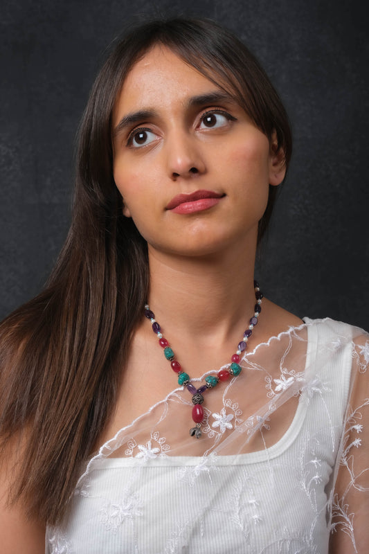 Vintage Tribal Style Silver Turquoise Necklce