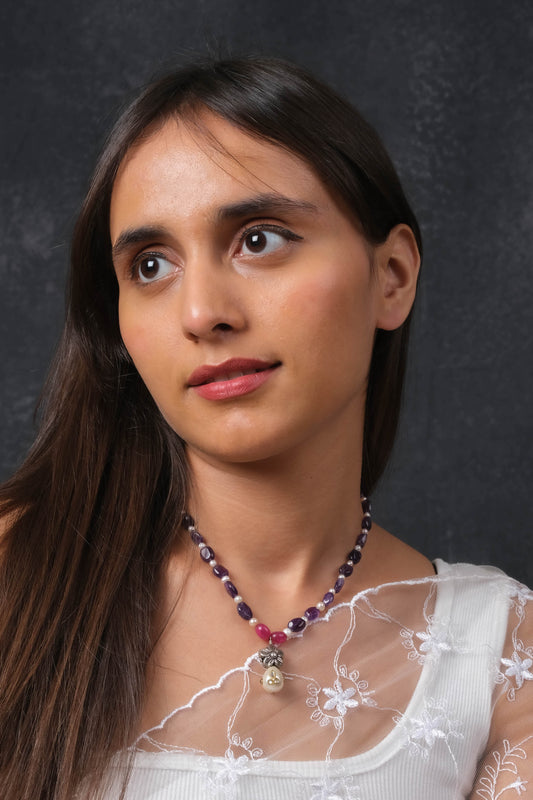 Summer Amethyst Pearl Silver Necklace