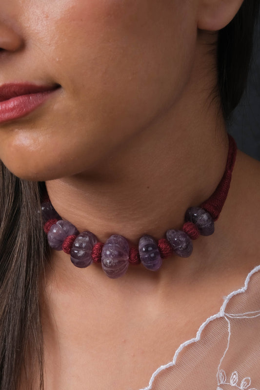 Vintage Carved Amethyst Red Chord Necklace