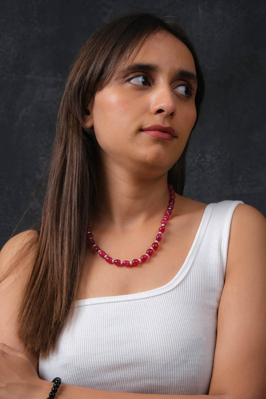 Red Onyx Pearl Single Line Necklace