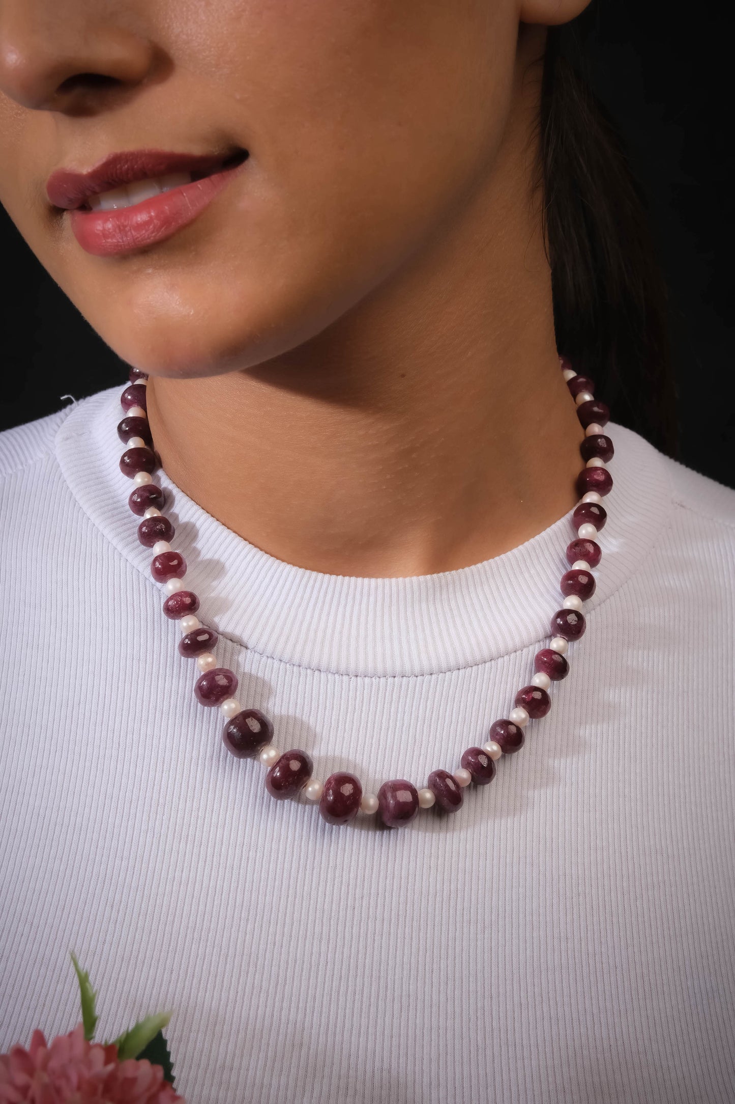 Graduated Ruby Pearl Necklace