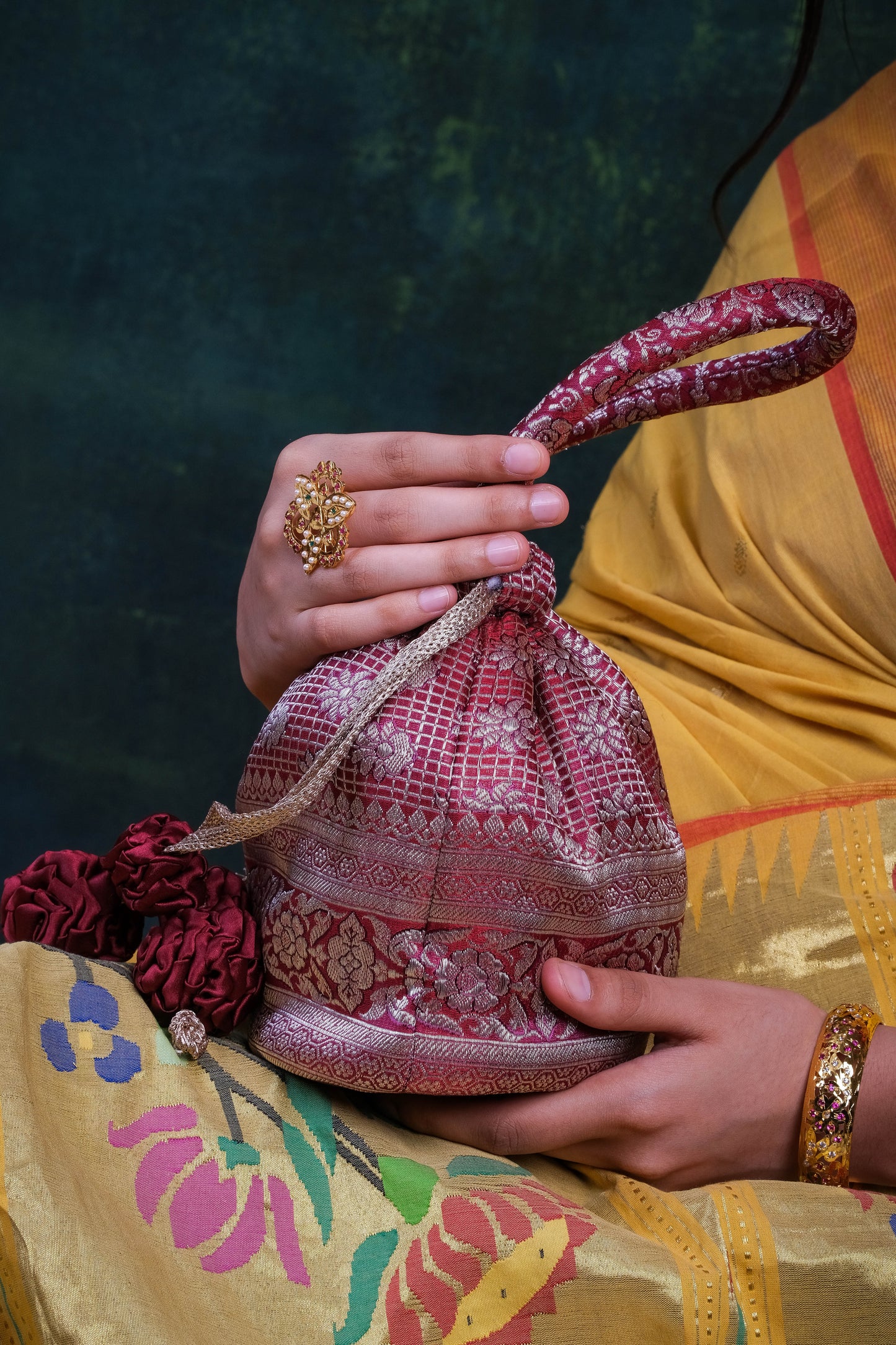 Maroon Antique Zari Potli Bag