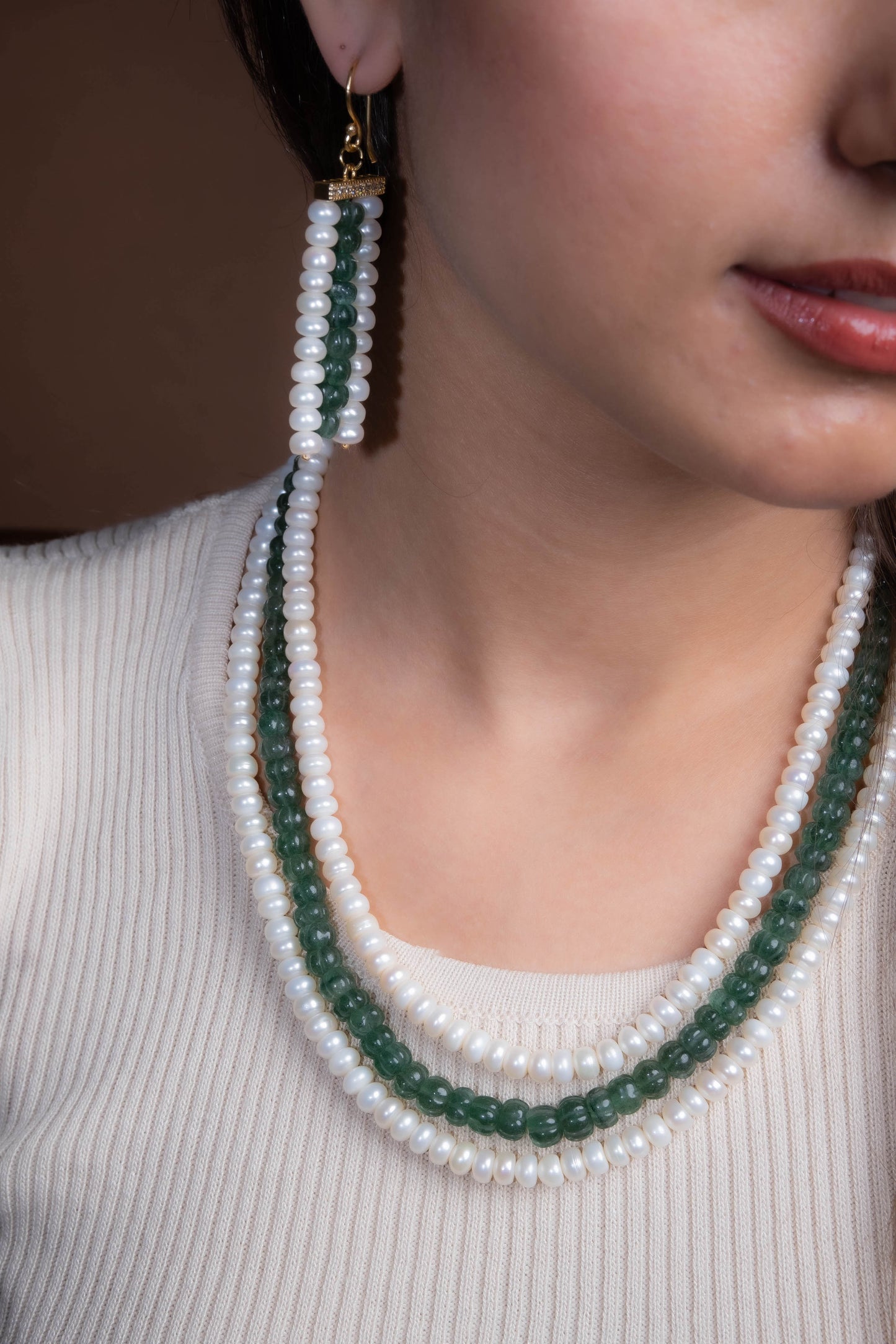 Nargis Pearl And Green Quartz Melons Necklace