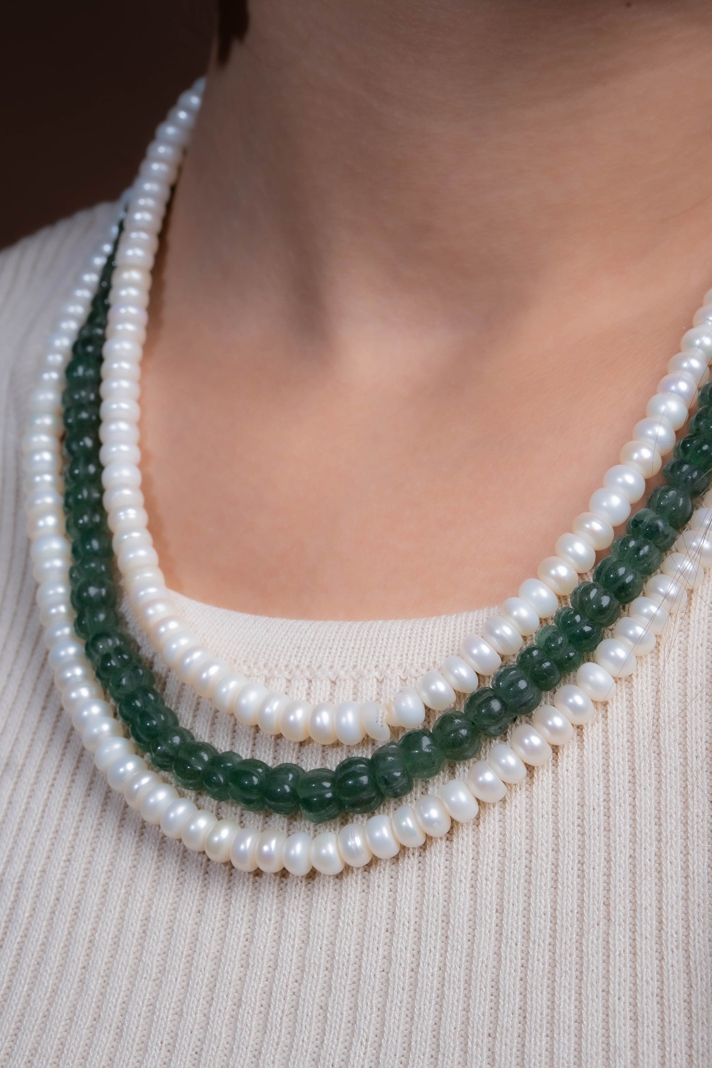 Nargis Pearl And Green Quartz Melons Necklace