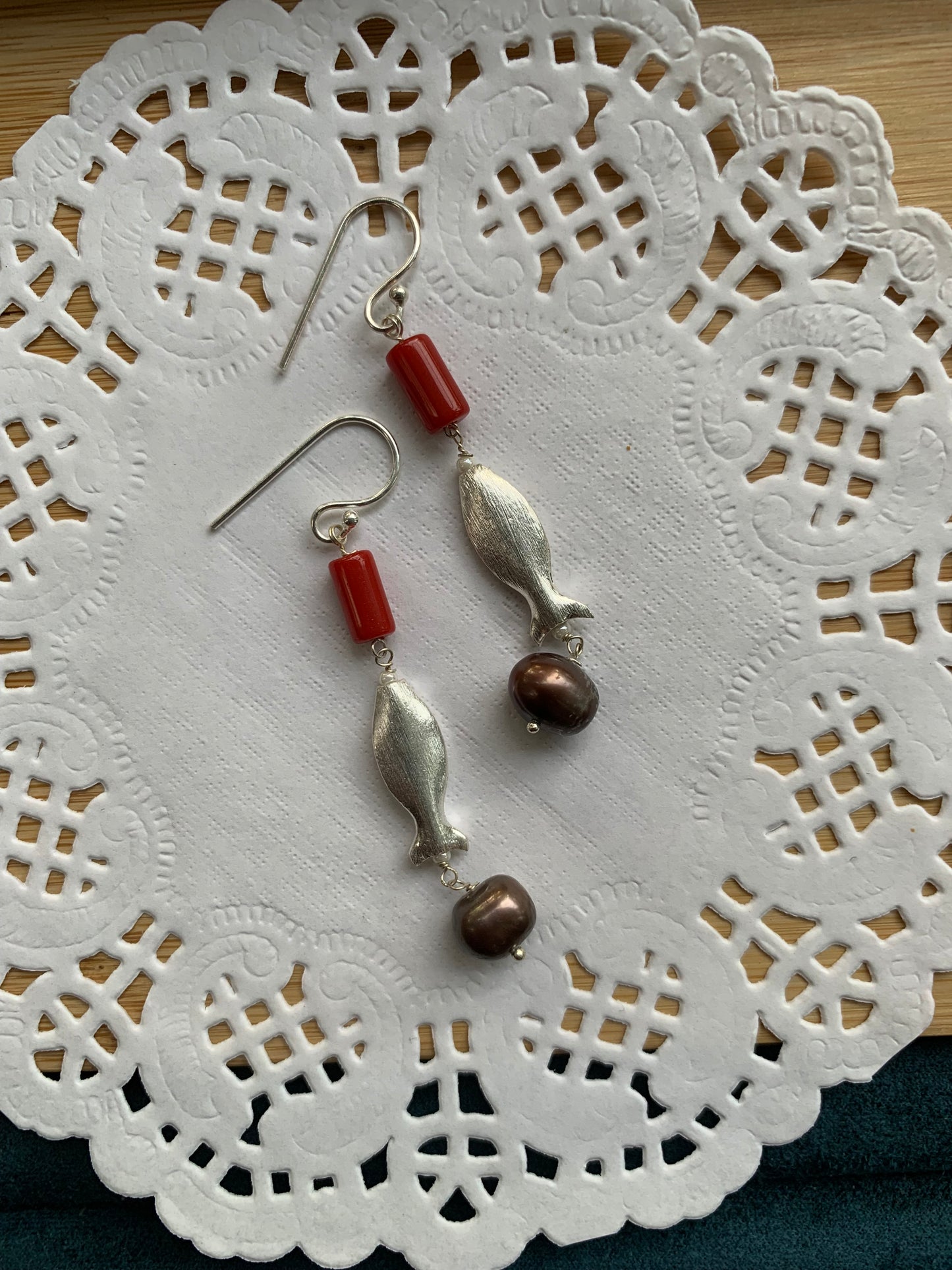 Coral Machali Silver Earrings