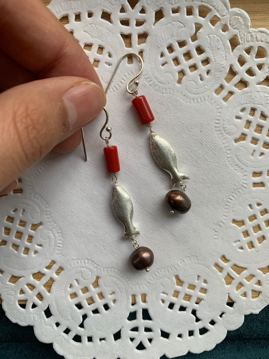 Coral Machali Silver Earrings