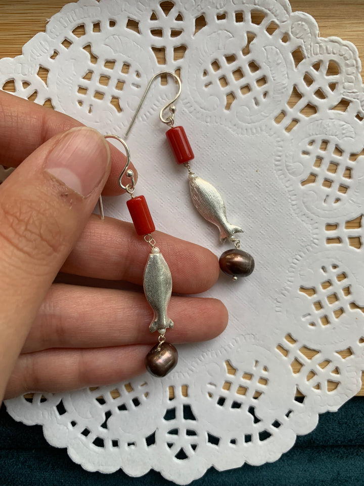 Coral Machali Silver Earrings | Totapari
