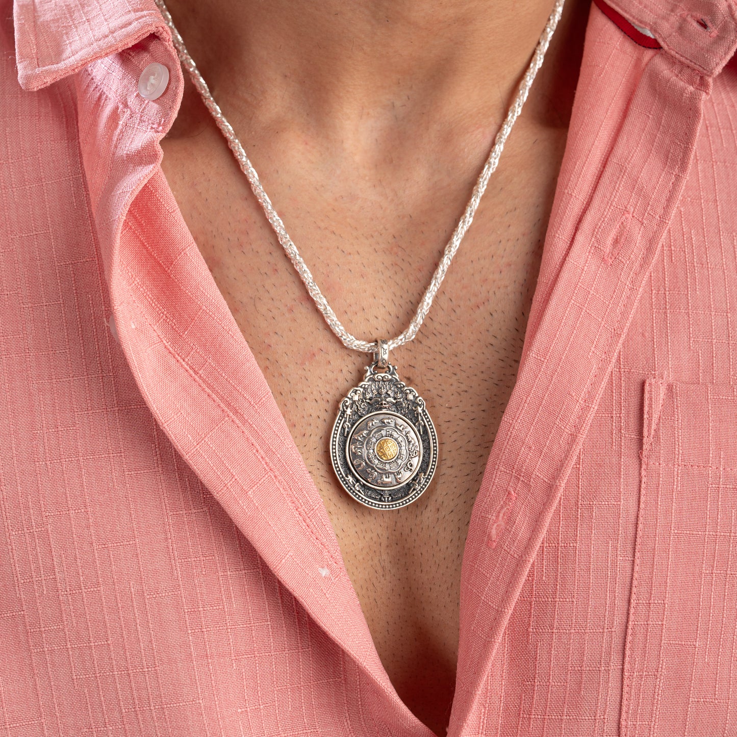 Revolving Dragon And Zodiacs Tibetan Oval Pendant
